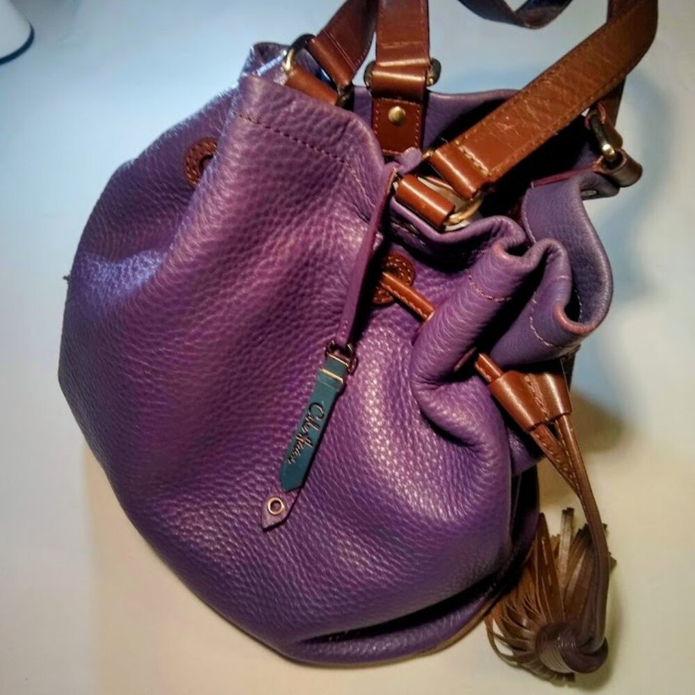 Cole Haan purple-eggplant with chocolate trimmings leather bag - Picture 3 of 16